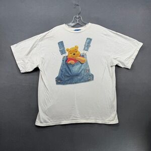 VTG 90s Winnie the Pooh Overalls T-Shirt White Jerry Leigh Disney Adult XL Relax